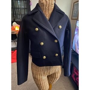 J. Crew Monroe Melton  Classic Black Wool Pea coat Over Coat Double Breasted